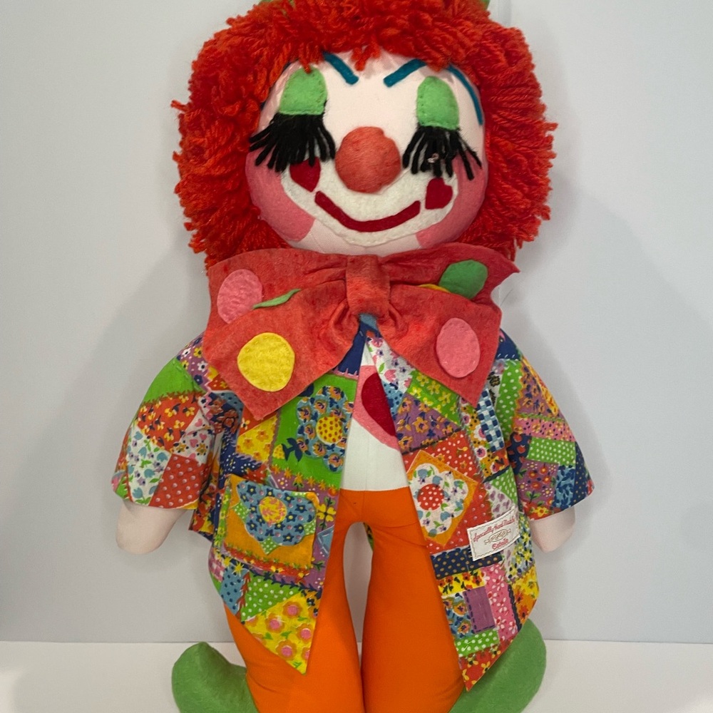 Vintage Handmade Colorful Patchwork Clown Doll LARGE